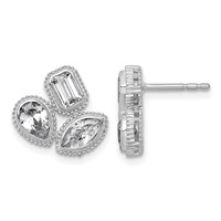 14K White Gold 2 Carat Lab Grown Diamond VS+ F+ Complete Emerald Pear and Marquise Three Stone Post Earrings view 1