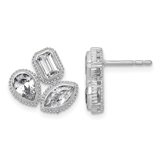 14k White Gold 2 carat Lab Grown Diamond VS+ F+ Complete Emerald Pear and Marquise Three Stone Post Earrings