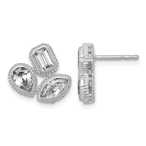 14K White Gold 2 Carat Lab Grown Diamond VS+ F+ Complete Emerald Pear and Marquise Three Stone Post Earrings