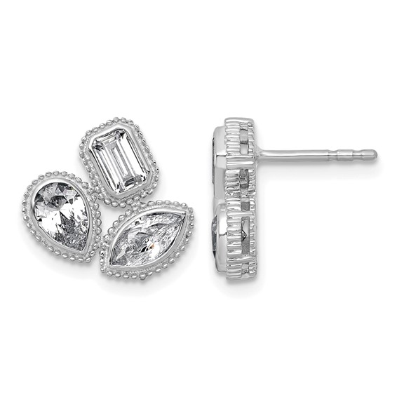 14k White Gold 2 carat Lab Grown Diamond VS+ F+ Complete Emerald Pear and Marquise Three Stone Post Earrings