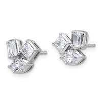 14K White Gold 2 Carat Lab Grown Diamond VS+ F+ Complete Princess Emerald and Marquise Three Stone Post Earrings view 2