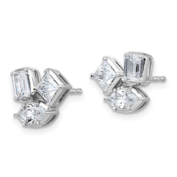 14k White Gold 2 carat Lab Grown Diamond VS+ F+ Complete Princess Emerald and Marquise Three Stone Post Earrings