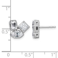 14K White Gold 2 Carat Lab Grown Diamond VS+ F+ Complete Princess Emerald and Marquise Three Stone Post Earrings view 3