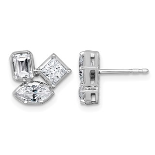14k White Gold 2 carat Lab Grown Diamond VS+ F+ Complete Princess Emerald and Marquise Three Stone Post Earrings