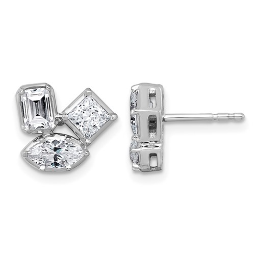 14K White Gold 2 Carat Lab Grown Diamond VS+ F+ Complete Princess Emerald and Marquise Three Stone Post Earrings