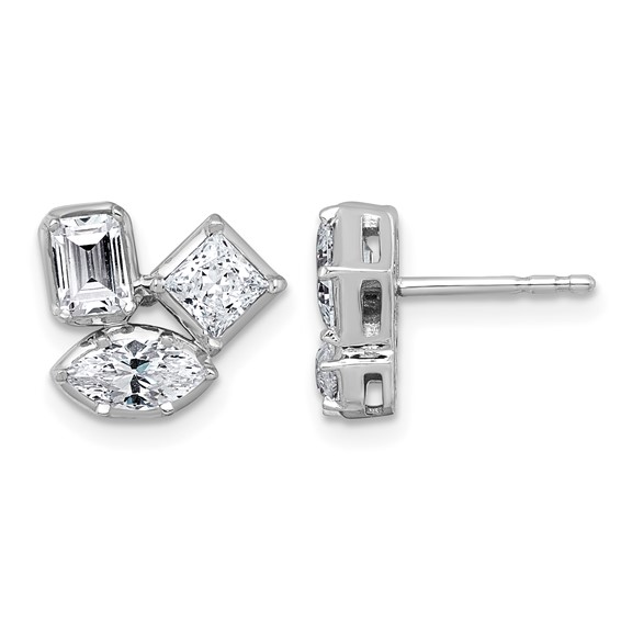 14k White Gold 2 carat Lab Grown Diamond VS+ F+ Complete Princess Emerald and Marquise Three Stone Post Earrings