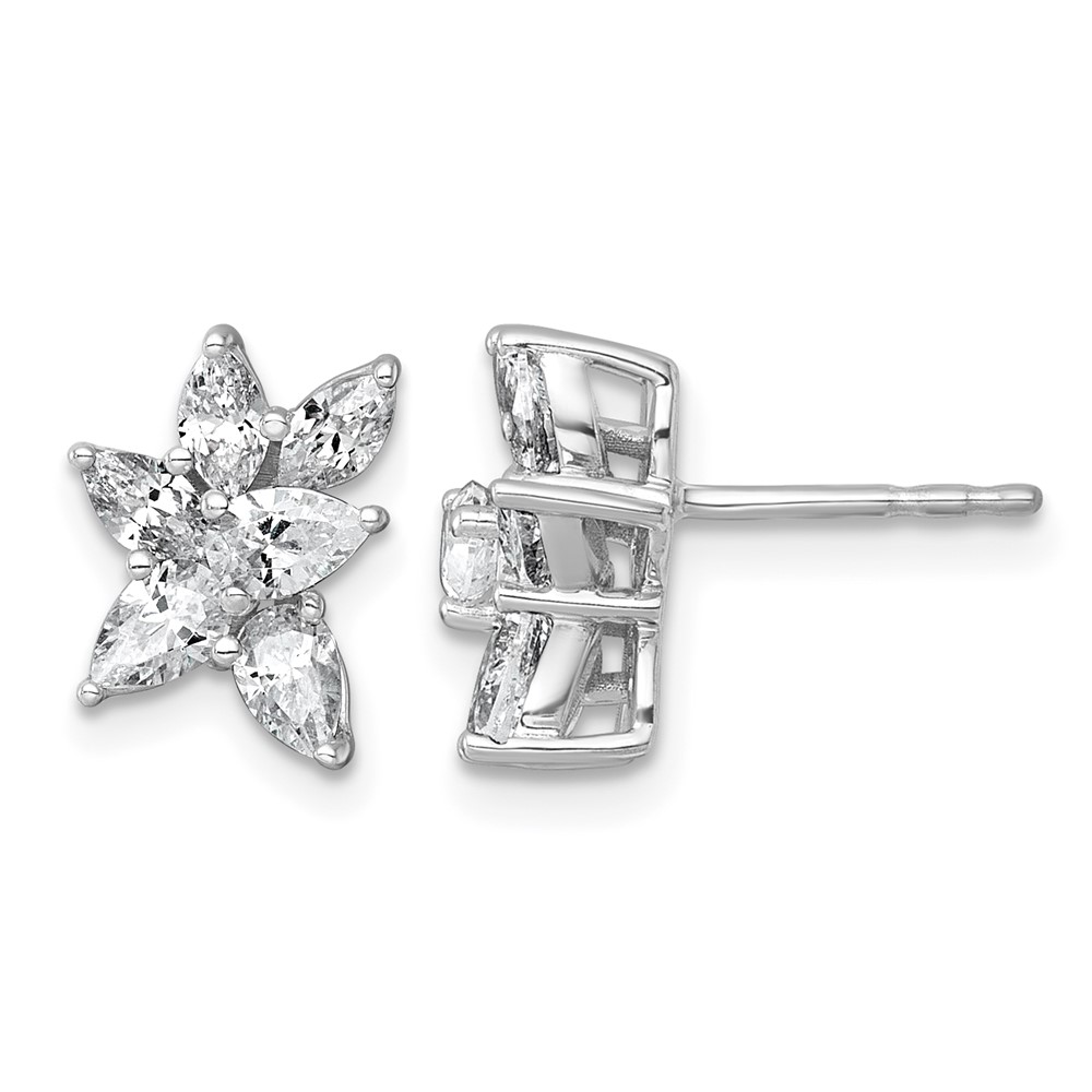 14K White Gold 1.50 Carat Lab Grown Diamond VS+ F+ Complete Pear and Marquise Cluster Post Earrings