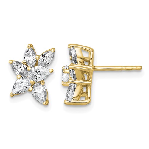 14K Yellow Gold 1.50 Carat Lab Grown Diamond VS+ F+ Complete Pear and Marquise Cluster Post Earrings