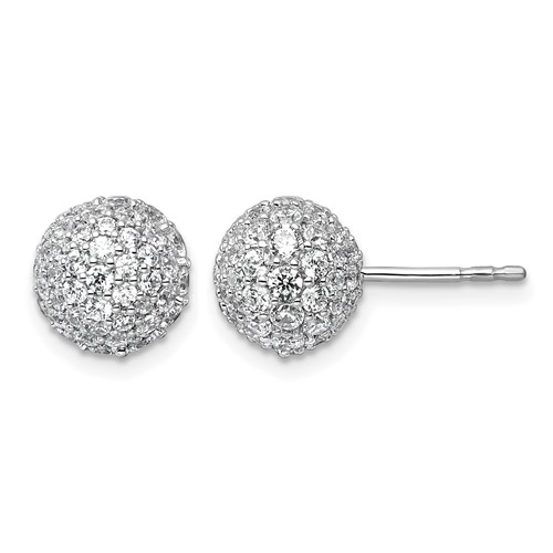 14K White Gold 2.75 Carat Lab Grown Diamond VS+ F+ Pave Ball Complete Stud Post Earrings