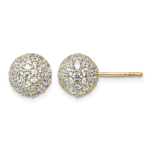 14K Yellow Gold 2.75 Carat Lab Grown Diamond VS+ F+ Pave Ball Complete Stud Post Earrings