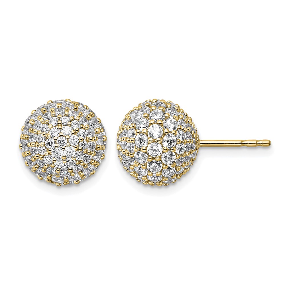 14K Yellow Gold 4.20 Carat Lab Grown Diamond VS+ F+ Pave Ball Complete Stud Post Earrings