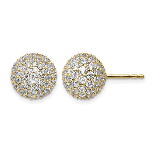 14K Yellow Gold 4.20 Carat Lab Grown Diamond VS+ F+ Pave Ball Complete Stud Post Earrings