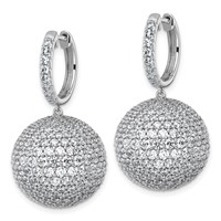 14K White Gold 13.88 Carat Lab Grown Diamond VS+ F+ Pave Ball Complete Dangle Hoop Earrings view 2