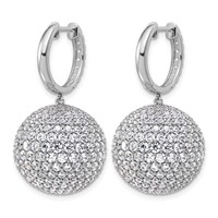 14K White Gold 13.88 Carat Lab Grown Diamond VS+ F+ Pave Ball Complete Dangle Hoop Earrings view 3