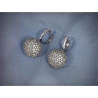 14K White Gold 13.88 Carat Lab Grown Diamond VS+ F+ Pave Ball Complete Dangle Hoop Earrings view 5