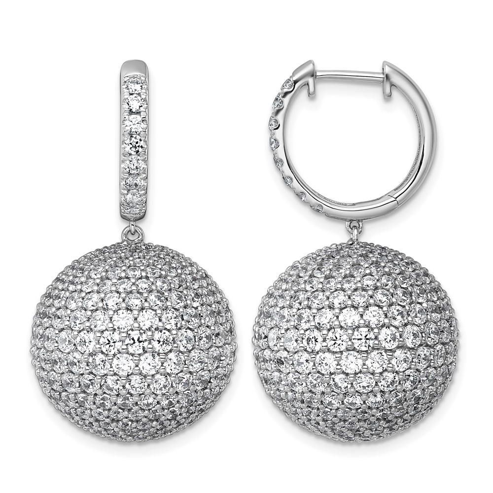 14K White Gold 13.88 Carat Lab Grown Diamond VS+ F+ Pave Ball Complete Dangle Hoop Earrings