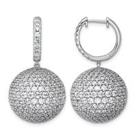 14K White Gold 13.88 Carat Lab Grown Diamond VS+ F+ Pave Ball Complete Dangle Hoop Earrings view 1