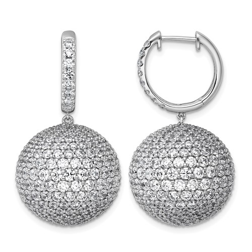 14K White Gold 13.88 Carat Lab Grown Diamond VS+ F+ Pave Ball Complete Dangle Hoop Earrings