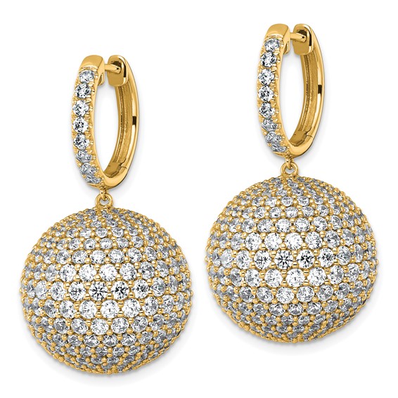 Gold Diamond Pave Ball Dangle Earrings