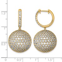14K Yellow Gold 13.88 Carat Lab Grown Diamond VS+ F+ Pave Ball Complete Dangle Hoop Earrings view 3