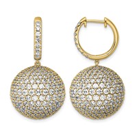 14K Yellow Gold 13.88 Carat Lab Grown Diamond VS+ F+ Pave Ball Complete Dangle Hoop Earrings view 1