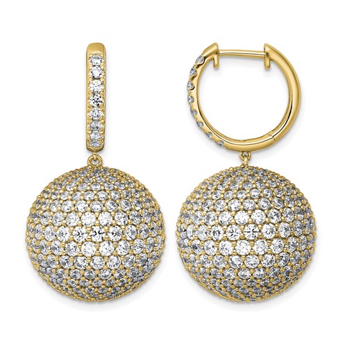 14K Yellow Gold 13.88 Carat Lab Grown Diamond VS+ F+ Pave Ball Complete Dangle Hoop Earrings