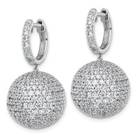 14K White Gold 9.50 Carat Lab Grown Diamond VS+ F+ Pave Ball Complete Dangle Hoop Earrings view 2