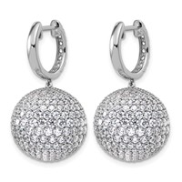 14K White Gold 9.50 Carat Lab Grown Diamond VS+ F+ Pave Ball Complete Dangle Hoop Earrings view 3