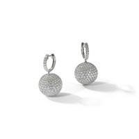 14K White Gold 9.50 Carat Lab Grown Diamond VS+ F+ Pave Ball Complete Dangle Hoop Earrings view 4