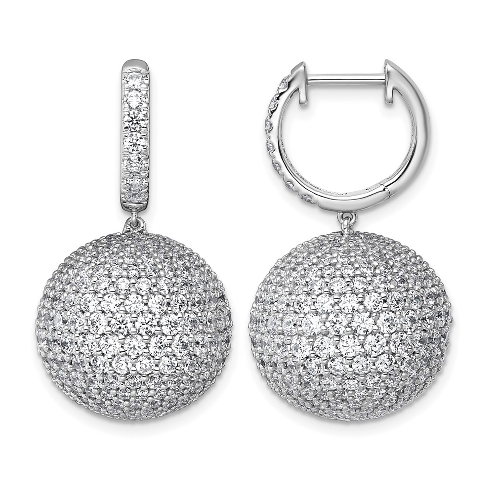 14K White Gold 9.50 Carat Lab Grown Diamond VS+ F+ Pave Ball Complete Dangle Hoop Earrings