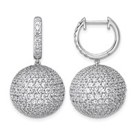 14K White Gold 9.50 Carat Lab Grown Diamond VS+ F+ Pave Ball Complete Dangle Hoop Earrings view 1