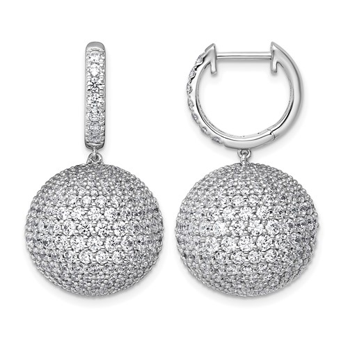 14K White Gold 9.50 Carat Lab Grown Diamond VS+ F+ Pave Ball Complete Dangle Hoop Earrings