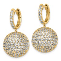 14K Yellow Gold 9.50 Carat Lab Grown Diamond VS+ F+ Pave Ball Complete Dangle Hoop Earrings view 2
