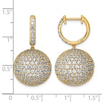 14K Yellow Gold 9.50 Carat Lab Grown Diamond VS+ F+ Pave Ball Complete Dangle Hoop Earrings view 3