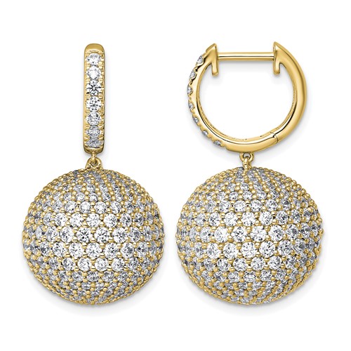 14K Yellow Gold 9.50 Carat Lab Grown Diamond VS+ F+ Pave Ball Complete Dangle Hoop Earrings