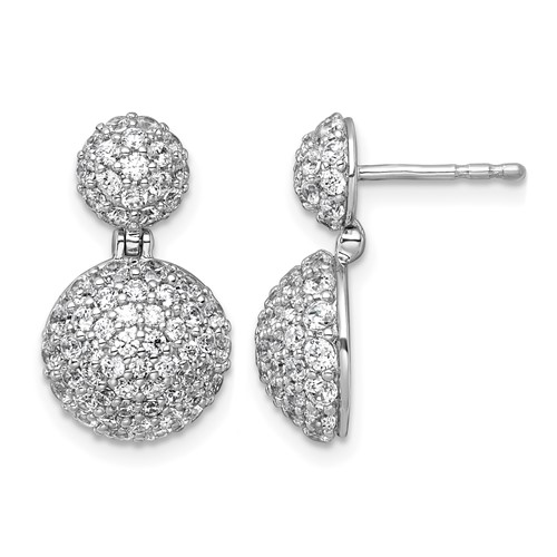 14K White Gold 2.12 Carat Lab Grown Diamond VS+ F+ Pave Ball Complete Dangle Post Earrings