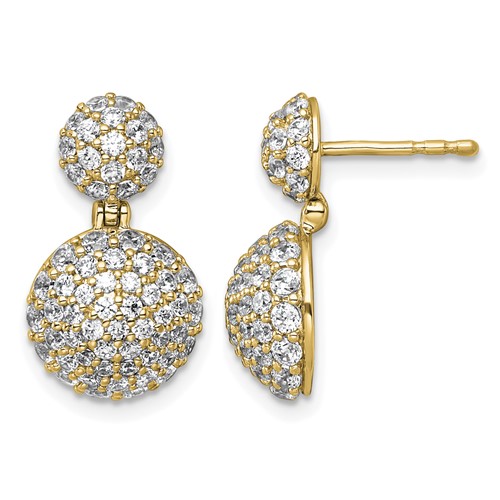 14K Yellow Gold 2.12 Carat Lab Grown Diamond VS+ F+ Pave Ball Complete Dangle Post Earrings