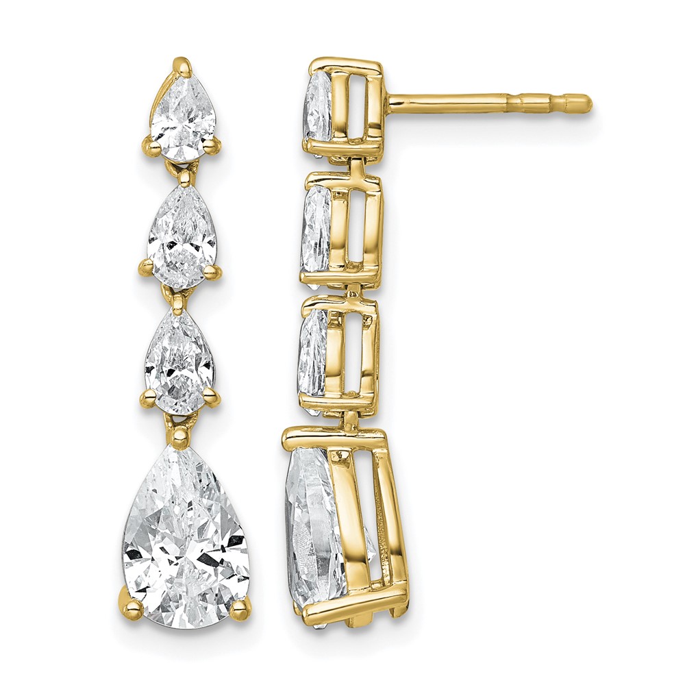 14K Yellow Gold 3ct Cert Lab Grown Dia VS+ F+ Comp. Dangle Post Earrings