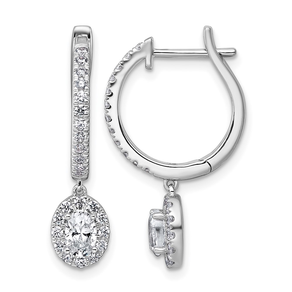 14K White Gold 1 Carat Lab Grown Diamond VS+ F+ Complete Dangle Hoop Earrings