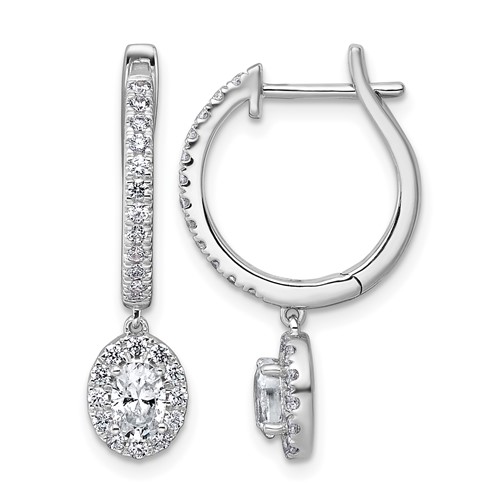 14K White Gold 1 Carat Lab Grown Diamond VS+ F+ Complete Dangle Hoop Earrings