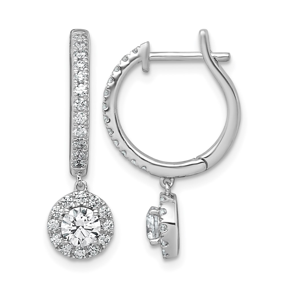 14K White Gold 1 Carat Lab Grown Diamond VS+ F+ Complete Dangle Hoop Earrings