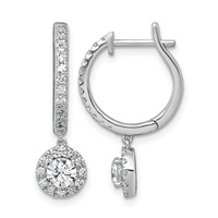 14K White Gold 1 Carat Lab Grown Diamond VS+ F+ Complete Dangle Hoop Earrings view 1