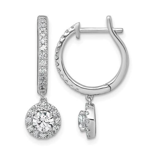 14K White Gold 1 Carat Lab Grown Diamond VS+ F+ Complete Dangle Hoop Earrings