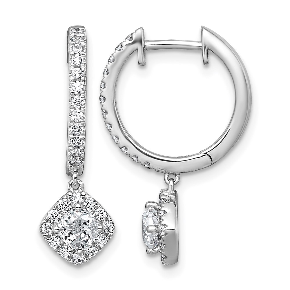 14K White Gold 1 Carat Lab Grown Diamond VS+ F+ Complete Dangle Hoop Earrings