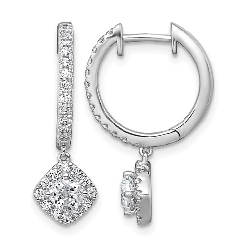 14K White Gold 1 Carat Lab Grown Diamond VS+ F+ Complete Dangle Hoop Earrings