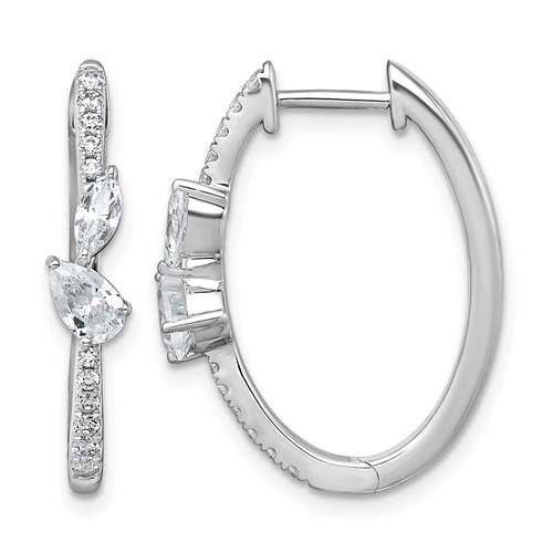14K White Gold 1 Carat Lab Grown Diamond VS+ F+ Complete Hinged Hoop Earrings