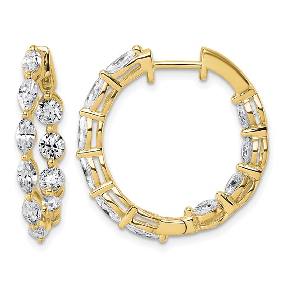 Gold Diamond In/Out Hinged Hoop Earrings