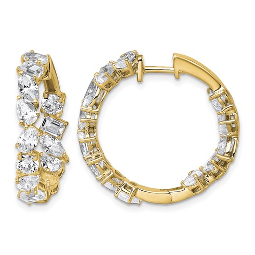 14K Yellow Gold 4.50 Carat Lab Grown Diamond VS+ F+ Complete Hinged in and Out Hoop Earrings