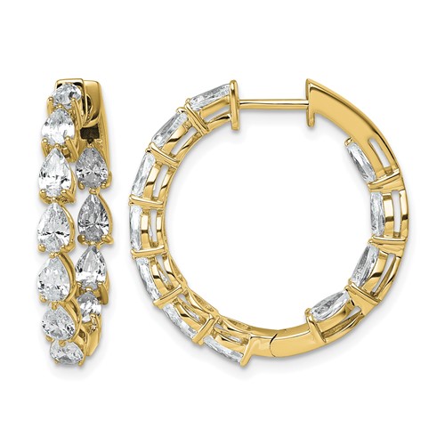 14K Yellow Gold 3.33 Carat Lab Grown Diamond VS+ F+ Complete Hinged in and Out Hoop Earrings