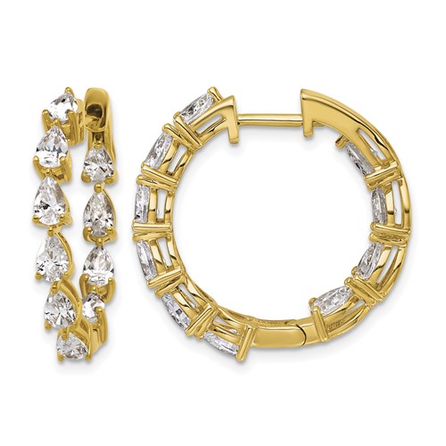 14K Yellow Gold 3 Carat Lab Grown Diamond VS+ F+ Complete Hinged in and Out Hoop Earrings